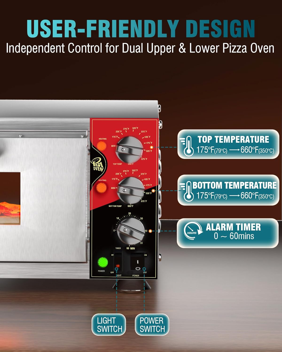 Size 16 color silver WantJoin 16 Inch Indoor Pizza Oven Countertop - ETL Listed, Electric Pizza Ovens with Pizza Stone, 60-Min Ring Timer, for Home and Restaurant, 1600W